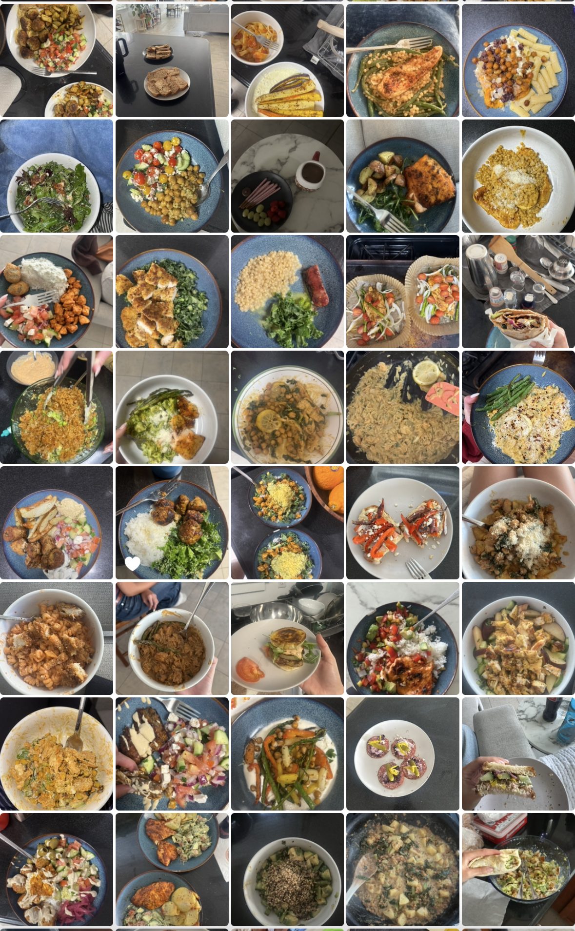 Grid of home-cooked meals