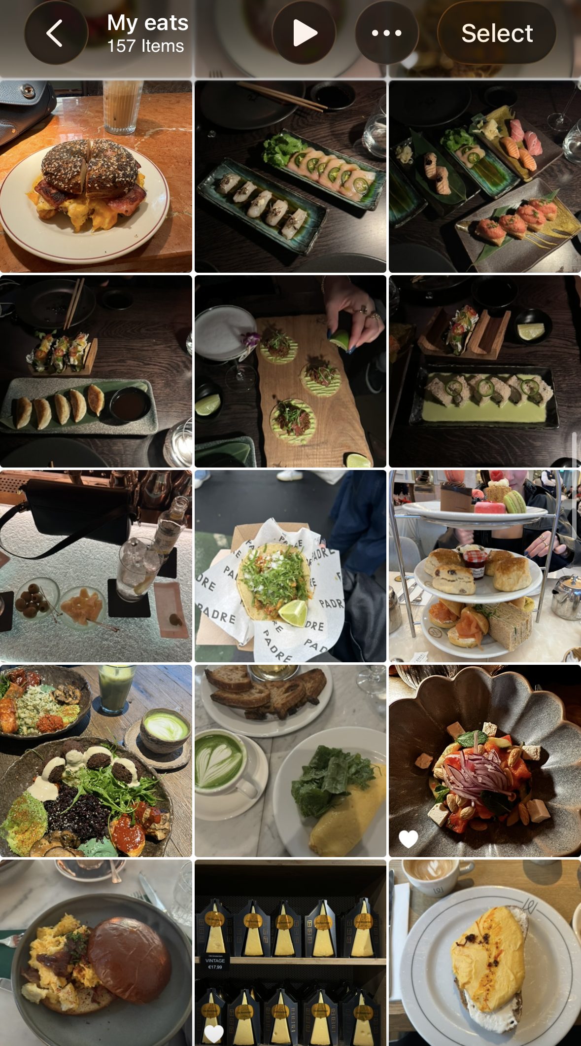 Grid of restaurant meals from a personal photo album